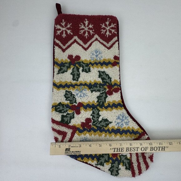Vintage Christmas Stocking Wool Tapestry Holiday Design Cotton Velvet Back 19" - Picture 8 of 8
